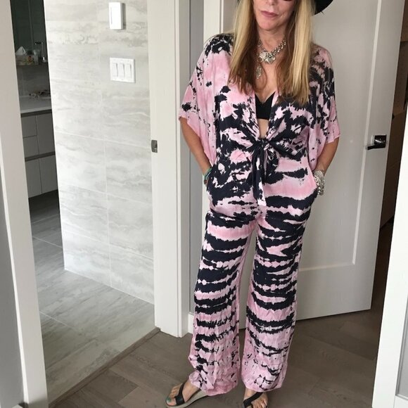 YFB Young Fabulous Broke jumpsuit pink/black tie dye Viscose/Rayon S - Picture 1 of 16